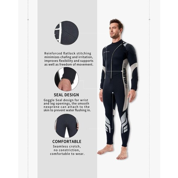 Seaskin 3mm Full Body Wetsuit Men's Size XXXL (READ MEASUREMENTS IN DESCRIPTION) - Picture 7 of 10